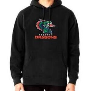 XFL Mens Seattle Dragons Print Pullover Hoodie Sweatshirt Size L Black